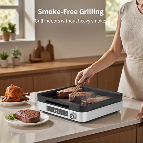 Image of Cooktron 2-in-1 Induction Cooktop with Grill Pan - Portable 1 Burner Induction Hot Plate 1800W, Removable Griddle, 10 Power & 5 Temp Levels, Touch & Knob Control for Kitchen or RV Camping