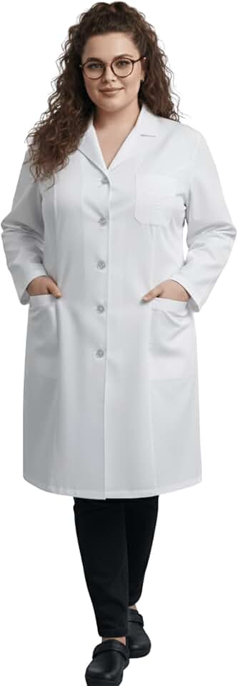 Jaleco Plus Size Feminino Branco Manga Longa com Bolsos e Fechamento em Botões