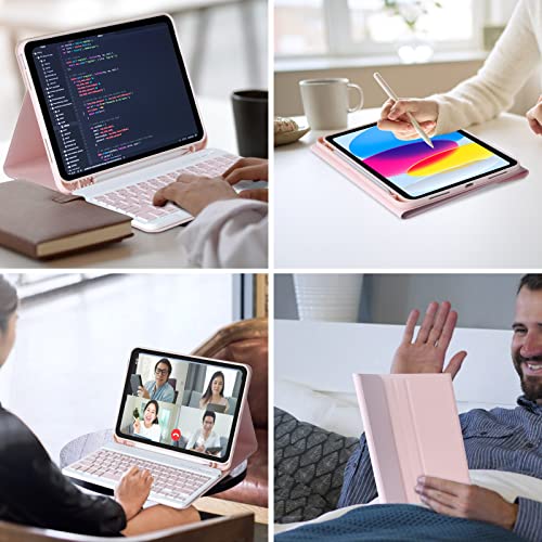 Mmk Ipad Case With Keyboard For Ipad 10Th Generation 10.9" 2022, Ipad Keyboard Case For 10Th Generation (A2757/A2777/A2696), Ipad Case With Detachable Bluetooth Keyboard & Pencil Holder (Pink) #TOP5