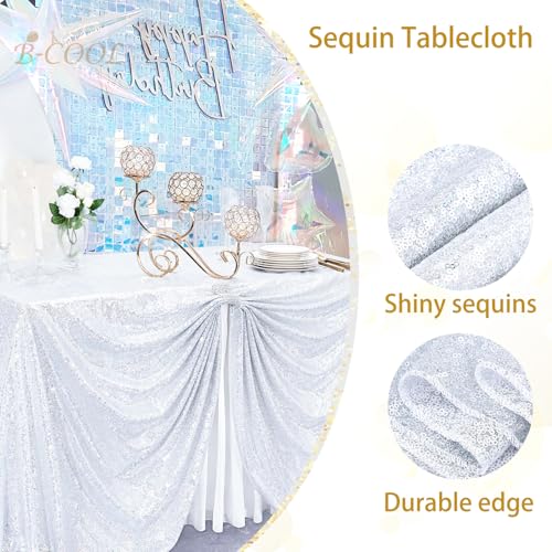 Image of B-COOL Sequin Tablecloth Drape Glitter Fabric Table Overlay Cloths for Birthday Banquet Ceremony Wedding Outdoor Indoor Party Decorations 50x50 Inch Laser Silver