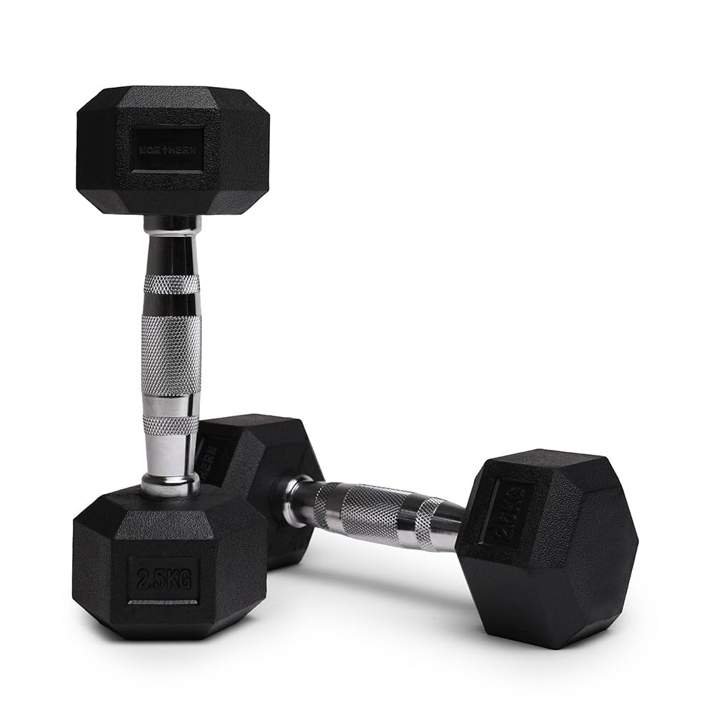 NORTHERN Hex Dumbbells Pair 1KG-10KG Pairs with Metal Handles Anti-Rolling Sports Weights Sets Home Gym Equipment Workout Fitness Hexagonal Rubber Coated Kit Weight Lifting Exercise Strength Training