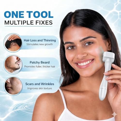 Image of Sifoz Derma Stamp Microneedling Tool with Sanitizer for Hair Growth & Skin Repair | Adjustable Titanium Coated Needles 0.25mm - 3mm | 140 Pins Micro Needle Stamp for Face, Scalp & Beard Growth | Acne Scar Reduction | Safe, Reusable & Easy to Use