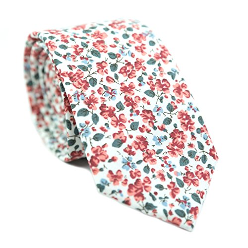 Image of DAZI Men's Skinny Tie Floral Print Cotton Necktie, Great for Weddings, Groom, Groomsmen, Missions, Dances, Gifts.