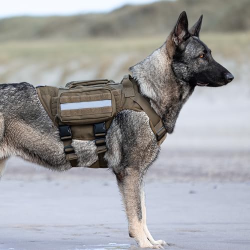 OneTigris Hundegeschirr Mittelgroße Hunde, AIRE MESH Taktisches Anti Zug Geschirr mit 2 Griff Verstellbar Brustgeschirr No Pull Dog Harness Atmungsaktiv Braun M