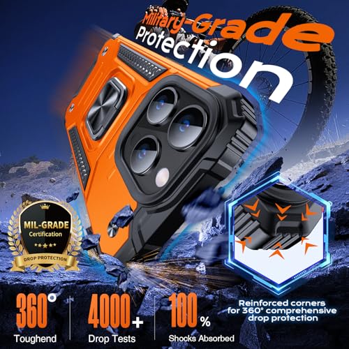 Image of Anqrp Heavy Duty Case for iPhone 13 Pro Case with Enhanced Ring Holder Grip Stand, Military Grade Shockproof Rugged Drop Protective Silicone Hard Slim iPhone 13 Pro Phone Case Cover,Orange