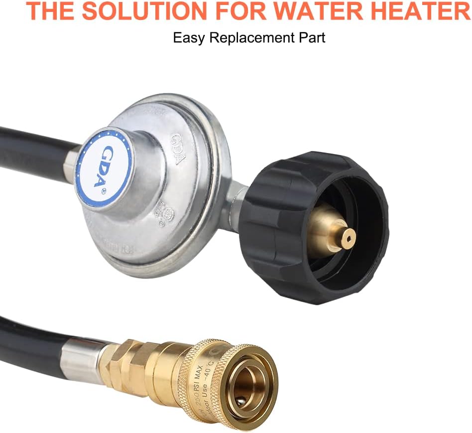 CAMPLUX 5 Ft Quick Connect Propane Hose with Regulator, 1/4" Female Quick Connect, Fit for Propane Water Heater, Fire Pit, Gas Grill, Olympian 5100, 5500 RV Grill