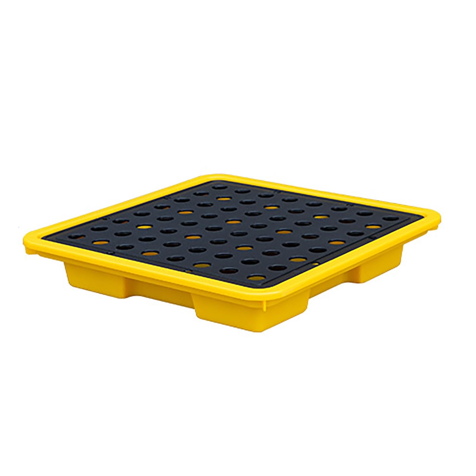 SGKOMN Industrial Spill Containment Pallet, Leakproof Modular Tray with Drain Grating for Safe Storage of Paint and Oil Drums, 33x33x5.8CM