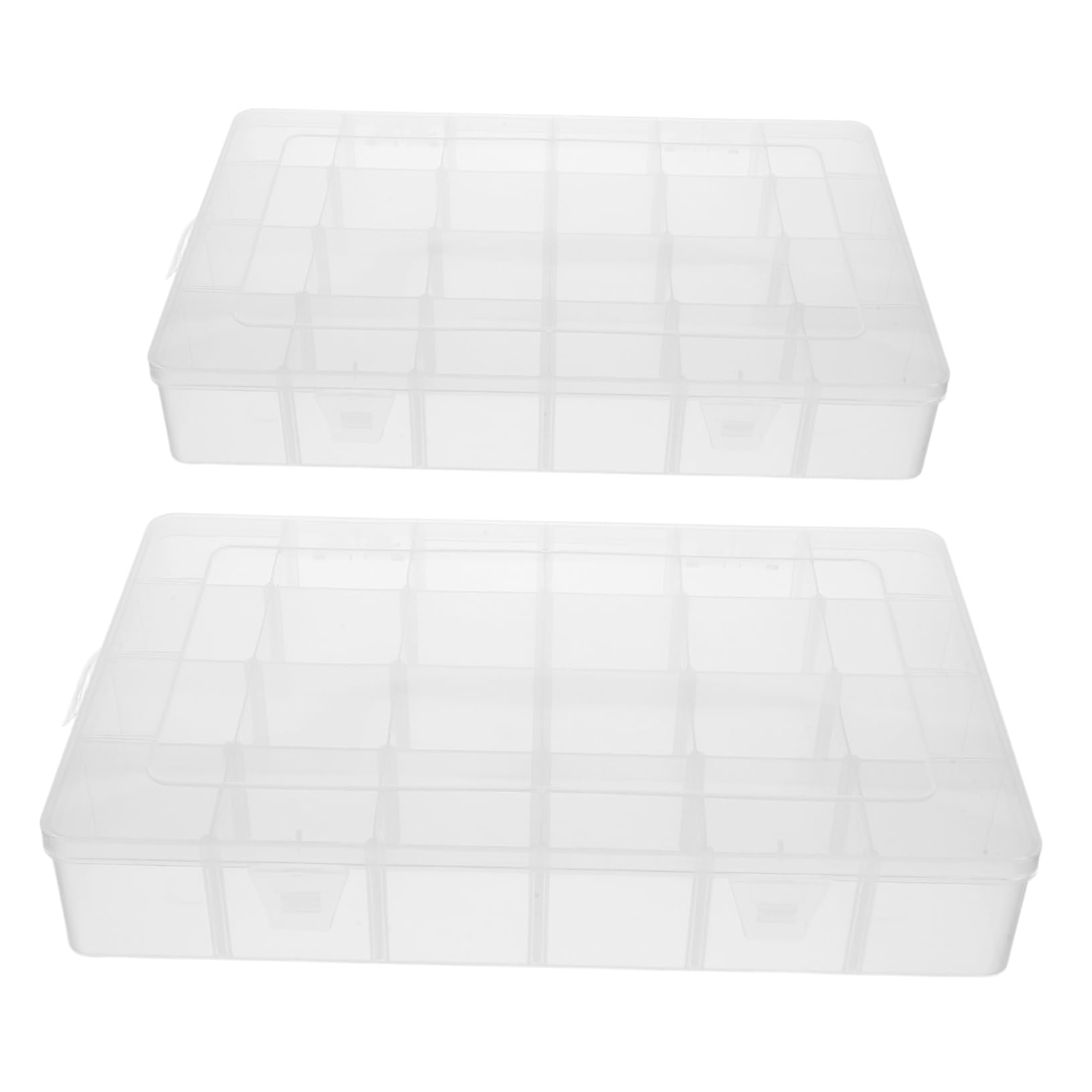 Angoily Scatola Organizer Trasparente Rettangolare 2 Pezzi con Griglie | Divisori Rimovibili, Plastico Resistente alla Deformazione, Formato Salvaspazio per Ufficio e Viaggio