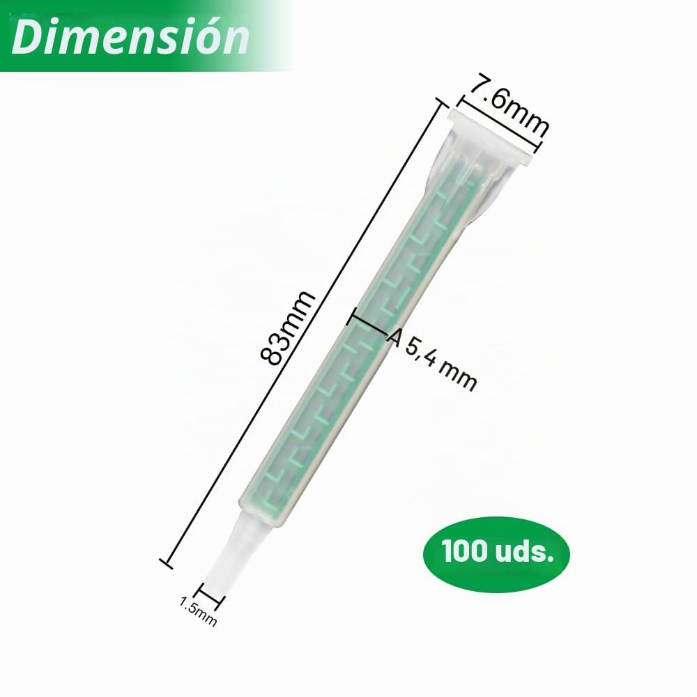 100 Pcs Canulas para Pegamento Dos Componentes, Cánula Mezcladora Bicomponente para Plastico, Pistola Bicomponente 50ml, Tubo de Mezcla AB