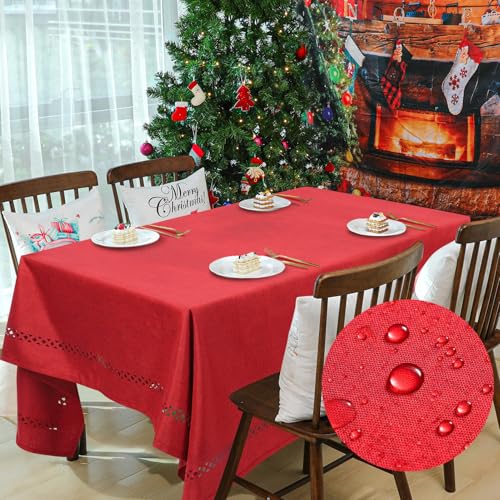 El Mejor Listado de Mantel rojo , tabla con los diez mejores. 48 Gugxiom Mantel de Lino con Textura, Mantel Rectangular Impermeable, sin Arrugas, Mantel Boho para Mesa de Comedor/Mesa de café, Camping al Aire Libre, Bodas (140 x 300 cm Rojo)
