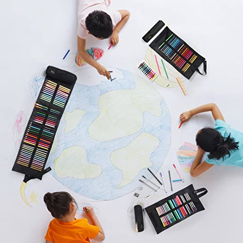 Artist Roll Up Organizer Case-24 Slots Blue Wrap With A Removable Storage Pouch,Art Kit Case,Stationery Organizer,Pencil Holder,Color Pencil Storage Case,Sketch Pencil Wrap Case,Drawing Organizer Bag #TOP6