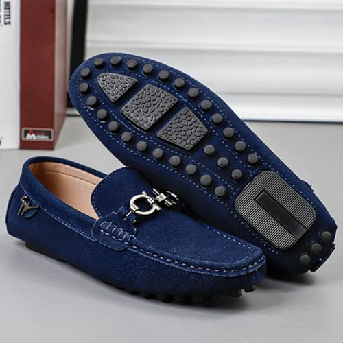 Men's Flat Loafers Suede Leather Driving Shoes with Metal Buckle Comfort Slip-On Moccasins Casual Boat Shoes3