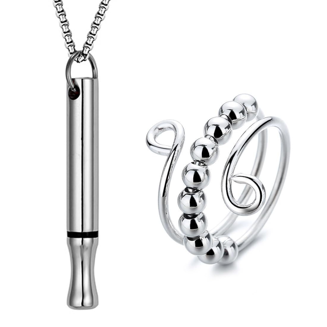 2 Collane Anti Stress Per Smettere Di Fumare - Respirazione Consapevole In Acciaio Inox - Foto 3