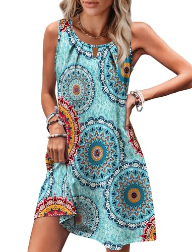 Image of RUMIA Swimsuit Coverup for Women Summer Sleeveless Beach Dress | Crew Neck, Pockets, Eyelet, Boho, Above knee Length, A-Line. Everyday wear, Sundresses, Cruise Wear, Vacation essential