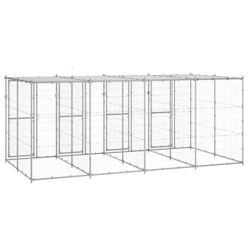 Toshilian Chenil d'extérieur pour Chien, Enclos Niche Cage pour Chien Métal Acier galvanisé avec Toit 9,68 m² Argent