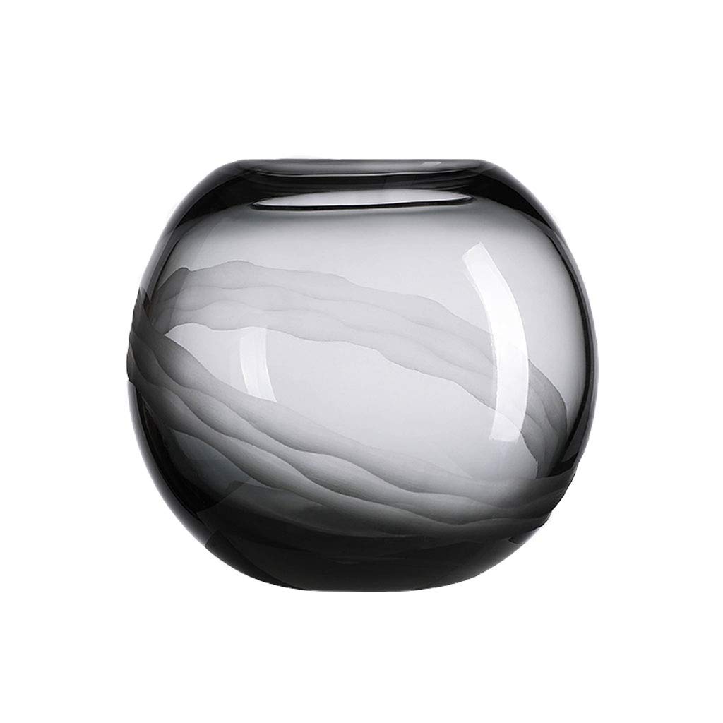 Vase en verre transparent gris de 12.2 pouces stable pour salon et table