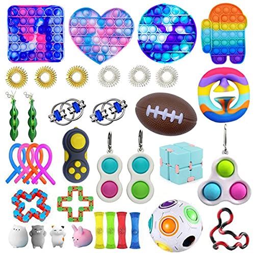 Fidget Toy Set, Fidget Pack Cheap Toys Set, Fidget Blocks, Fidget Set Sensory Relieves Stress Anxiety for Kids Adults (A-37 Piece Set)