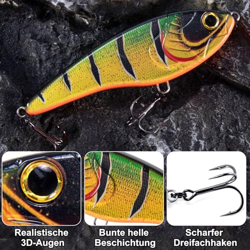 Dr.Fish Pike Fishing Lure Jerkbait Wobbler 130mm/57g Slow Sinking Glide Bait for Predator Fish with Loud Rattle - Jungle Stripes - Image 3