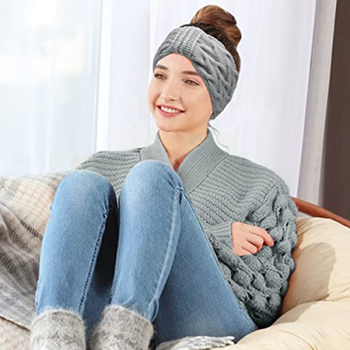 Foto von Stirnband Damen Winter, EYCLFY Stirnbänder Damen Winter Gefüttert Fleece Haarband, Elastische Kopfband Gestrickte Headband Frauen Haarreifen Strick Headwrap 2 Stück (Dunkelgrau + Hellgrau)