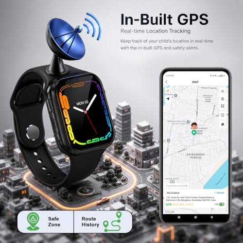 Image of SeTracker Kids Smart Watch for Boys Girls - L1G | 4G /5G SIM Support, GPS Tracking, HD Video Calling | Parental Control, Safe Zone Alert, SOS, Voice Chat, Class Mode | Ideal Gift for Kids - Black