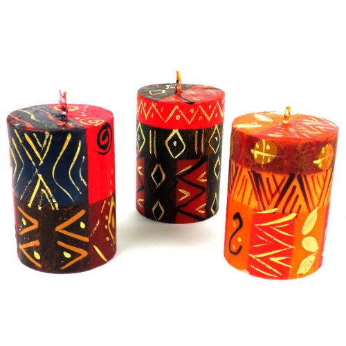 Set of Three Boxed Hand-Painted Candles - Bongazi Africa Design - Nobunto Candles