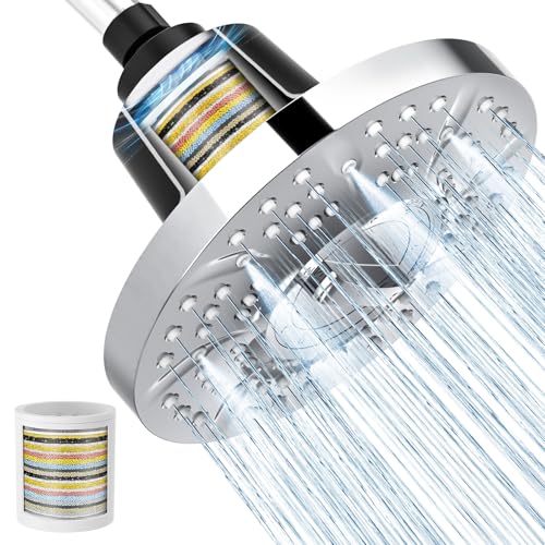Image of SR SUN RISE Filtered Shower Head with Filters, 20-Stage Shower Head Filter for Hard Water, Fixed Showerhead with Easy-Replace Cartridge to Remove Chlorine & Heavy Metals (7-Inch, Chrome)