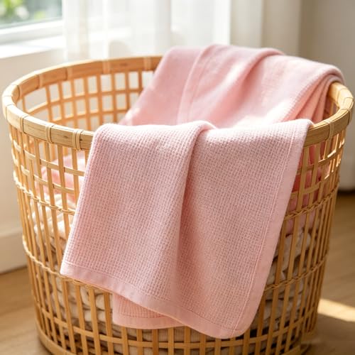 Image of TL Care 100% Cotton Thermal Waffle Swaddle Blanket (30 inch x 40 inch), Soft, Breathable & Stretchy, Pink, for Boys and Girls, Perfect for Swaddling, Travel and Gifting
