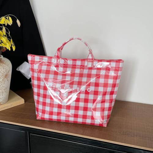Image of Lushandy Striped PVC Tote Bag for Women, Waterproof Plastic Tote Bag for Beach Pool Large Top Handle Travel Hobo Handbag | Waterproof Material