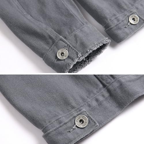 Image of LZLER Men's Denim Jackets Distressed Destroyed Classic Vintage Slim Fit Ripped Fashion Trendy Trucker Jean Jackets