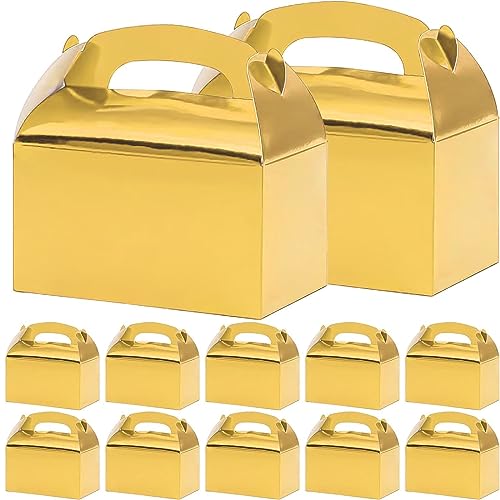 LusXasm 12 Pack Gift Boxes Gold Cake Boxes with Handle, Pirate Party Treasure Boxes, Party Treat Boxes for Children's Birthday, Christmas and Wedding