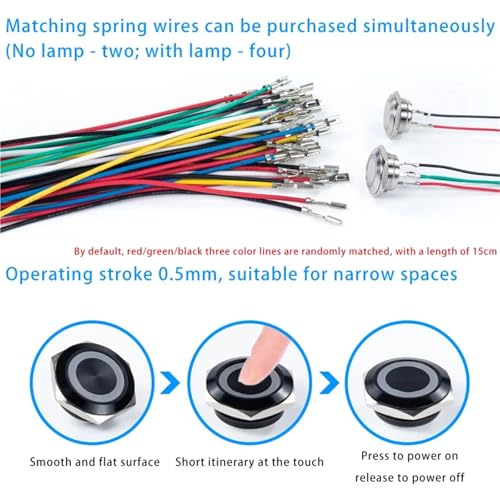 Micro interruptor de carrera 12mm 1NO y botón metálico negro autorreajuste 4