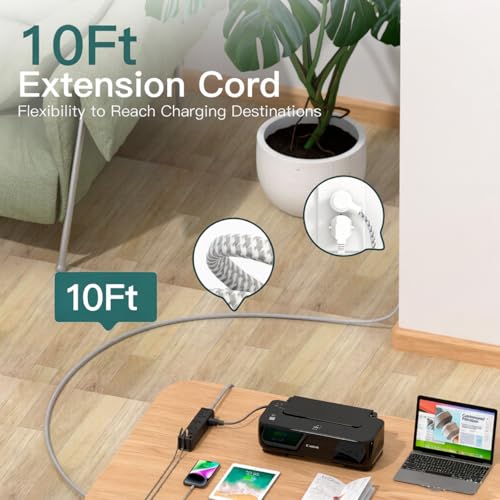 Image of 10FT Power Strip Surge Protector, 12 Wide Spaced Outlets 4 USB Ports | Flat Plug Extension Cord, Wall Mount Outlet Extender, 1050J Surge Protection for Desk Office Gaming, ETL Listed, Black