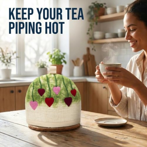 Image of Glaciart One Wool Teapot Cozy Kettle Cover | Dome Shaped Large Tea Cosy, Kettle or French Press | Handmade & Needle Felted from Natural Wool | Warms Up to 2 Hours | Great as Gift