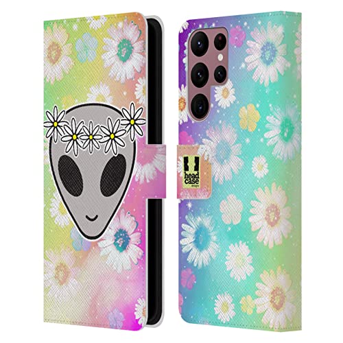 Étui portefeuille Samsung S22 Ultra 5G Head Case Designs en cuir imprimé Floral Aliens