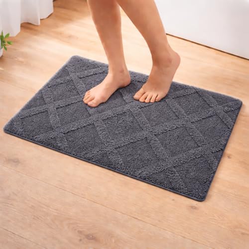 Image of Premium Combed Cotton Tufted Bathmat 50 x 80 cm, 1800 GSM Soft Absorbent Anti Skid Bathroom Floor Mat with Latex Backing, Quick Dry Non Slip Bath Rug for Shower & Daily Use, Diamond Grey