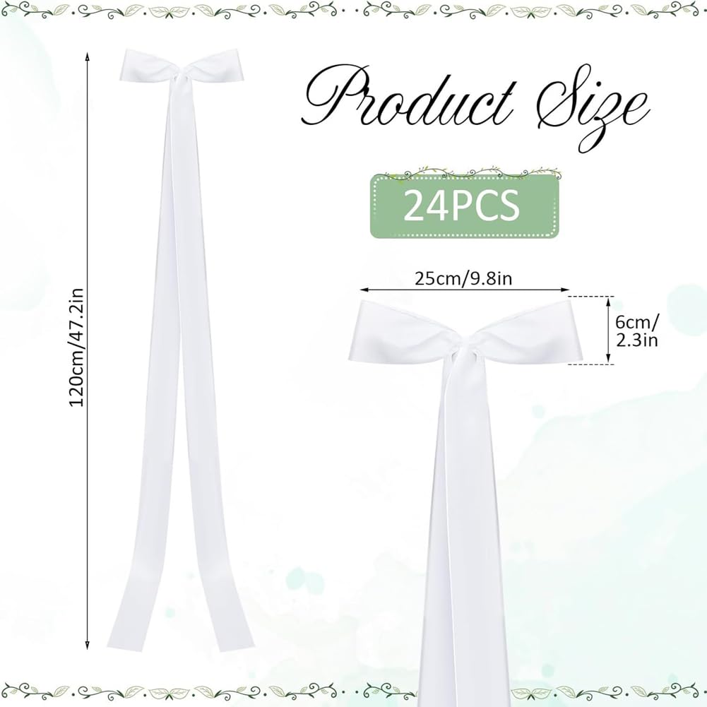 20 Stück Weiß Hochzeitsschleifen 25×120cm Lange Stuhlschleifen Groß Satin-Schleifen Einfach Autoschleifen Geschenkschleifen für Hochzeit Auto Stuhl Kirche Gang Kirchenbank Zeremonie Deko
