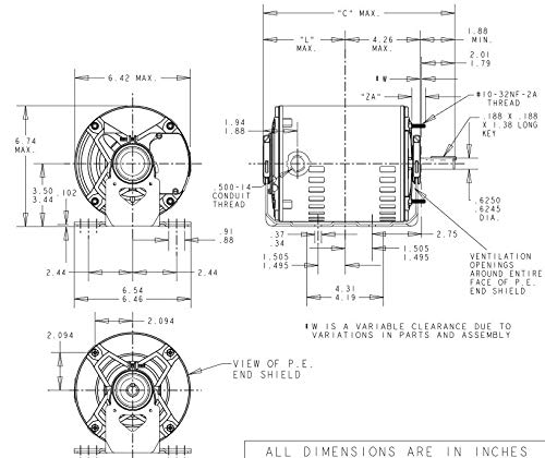 Marathon K381 56 Frame Fan and Blower Motor, 3 Phase, Resilient Ring Mount, Open Drip Proof, 2.3-2.2/1.1 amp, 1/2 hp, 1800 RPM, 208-230/460V