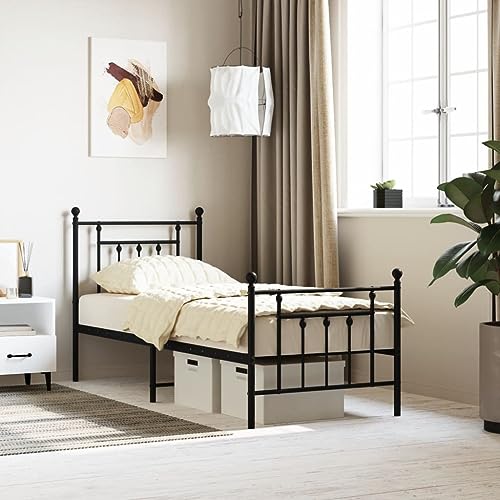ZEYUAN Bettgestell mit Kopf- und Fußteil Metall Schwarz 75x190 cm, Bett, Bed Frame, Familienbett, Bettrahmen, Bett Gestell, Bett Rahmengestell, Schlafzimmer Bett - 353545