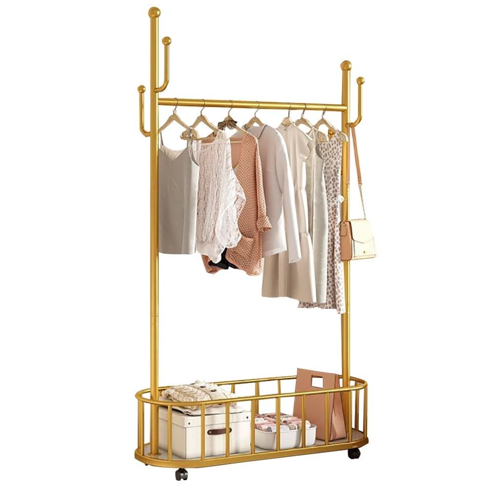 FGXHHS Heavy Duty Freestanding Metal Coat Rack with Storage Shelves and Hooks, 100kg Capacity, Ideal for Hallway Entryway Organization