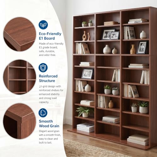 Image of Garvee 9 Tier Tall CD Display Cabinet, 27-Compartment Media Tower, Walnut