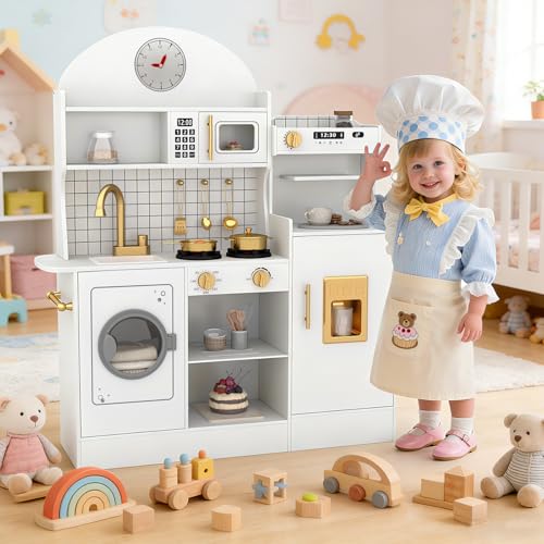 JOYLDIAS Pretend Cuisine de Jeu en Bois pour Enfants (Blanc)