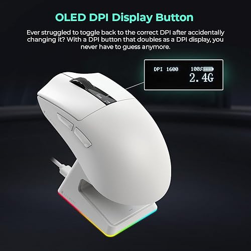 Miniatura 5 de TECWARE EX1 - Mouse ligero para juegos  Mouse inalámbrico de 26 K DPI con pantalla OLED  Diseño ultraligero de 2.08 oz  Base de carga RGB