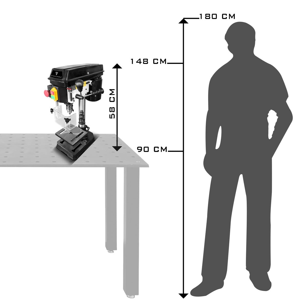 STAHLWERK Tischbohrmaschine 350 W – Bohrdurchmesser Ø 1,5-13 mm, 620-2.620 U/min, präzise Säulenbohrmaschine für Heimwerker, Metall- und Modellbau, robuster Bohrtisch, Metallfuß für stabilen Stand