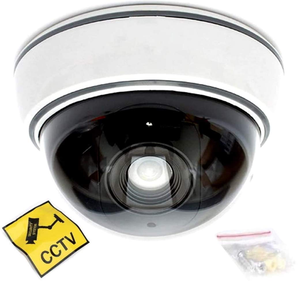 Caméra factice avec objectif, lumière LED rouge, vidéosurveillance, imitation réaliste, pour mur, plafond, blanche
