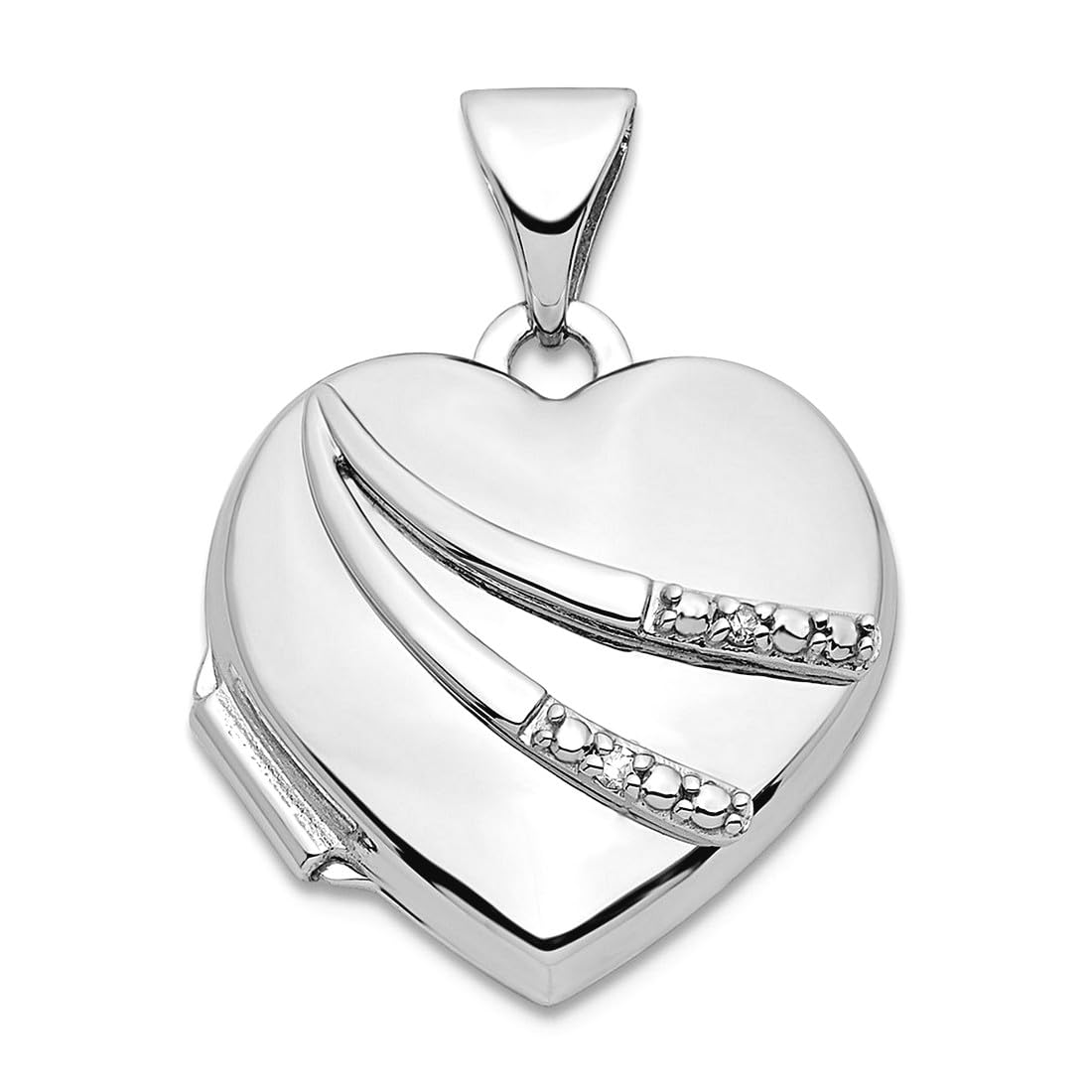 Halskette mit Anhänger aus 14 Karat Weißgold, 0,01 Karat Diamant, 15 mm, Herzform, Foto-Medaillon, Schmuck für Damen, One Size, Diamant Edelstein Gold, Diamant