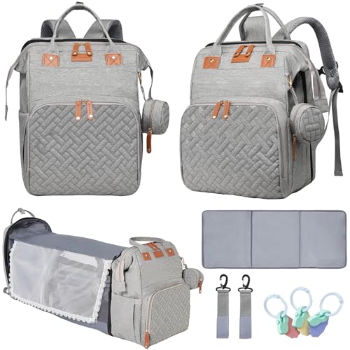 Image of LHDYMXYN Baby Diaper Bags with Changing Station, Multifunctional Diaper Bag Backpack for Moms Dads with USB Charging Port, Waterproof Travel Diaper, Baby Shower Gifts for Baby Boy & Girls (Gray)