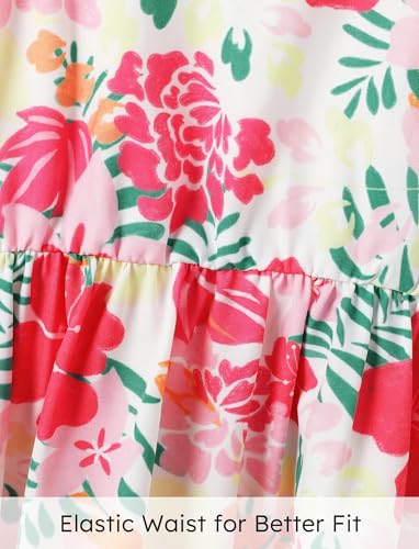 Image of PATPAT Girls Summer Dress Hawaiian Floral Beach Tropical Sundress 2-7 Years | Midi Spaghetti Strap Dress with Lining