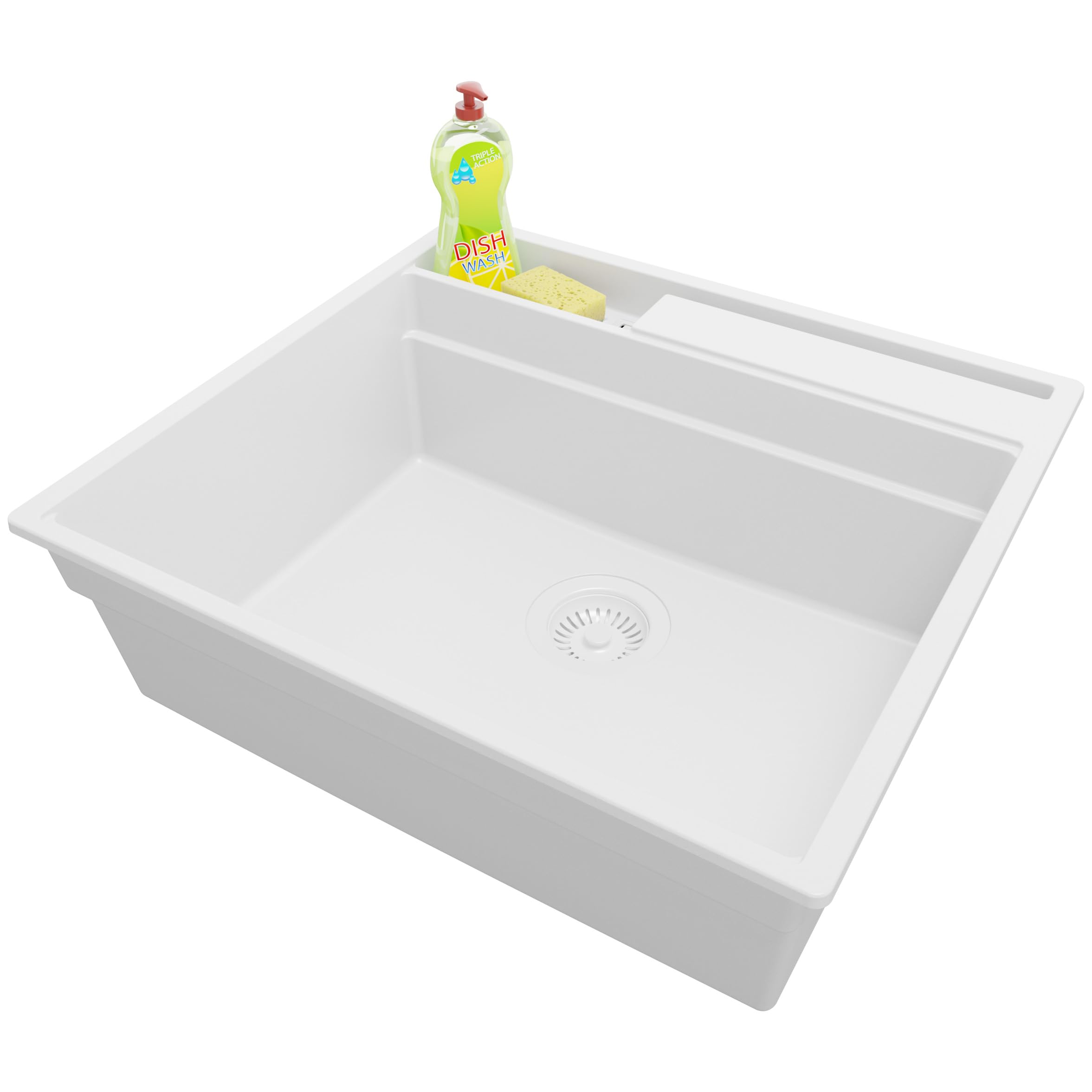 PRIMAGRAN Evier Cuisine en Granit au Meuble 60cm + Kit de Vidage, 58x53cm