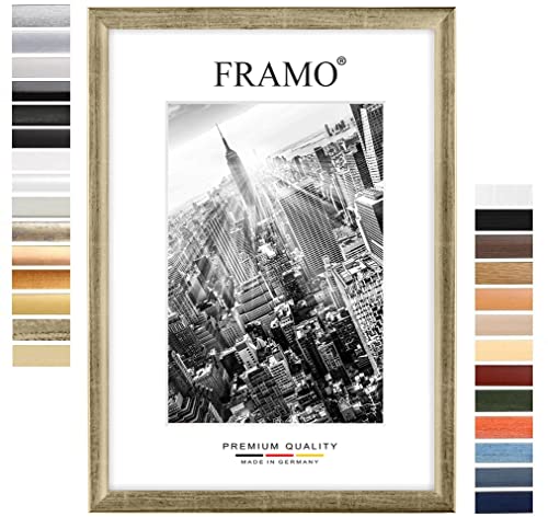 FRAMO Marco de fotos de 35 x 27 cm (Silver Leaf), marco de madera de densidad media de 35 mm de ancho con cristal sintético irrompible y antirreflejo y panel trasero estable