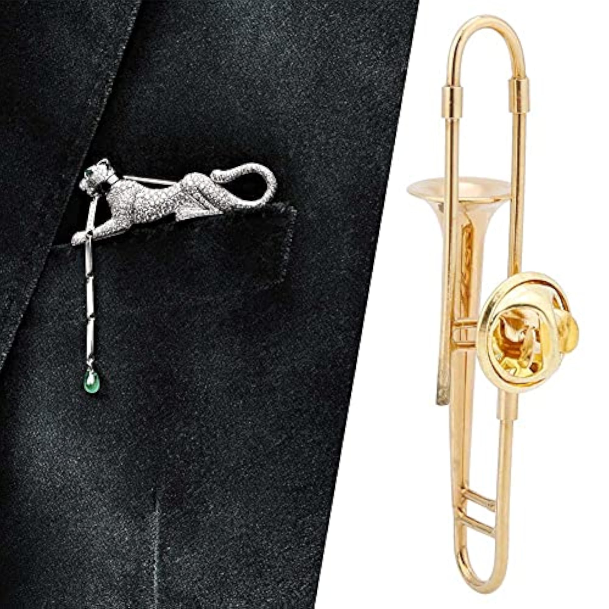 Miniature Gold Plated Trombone Brooch, Unique Gift